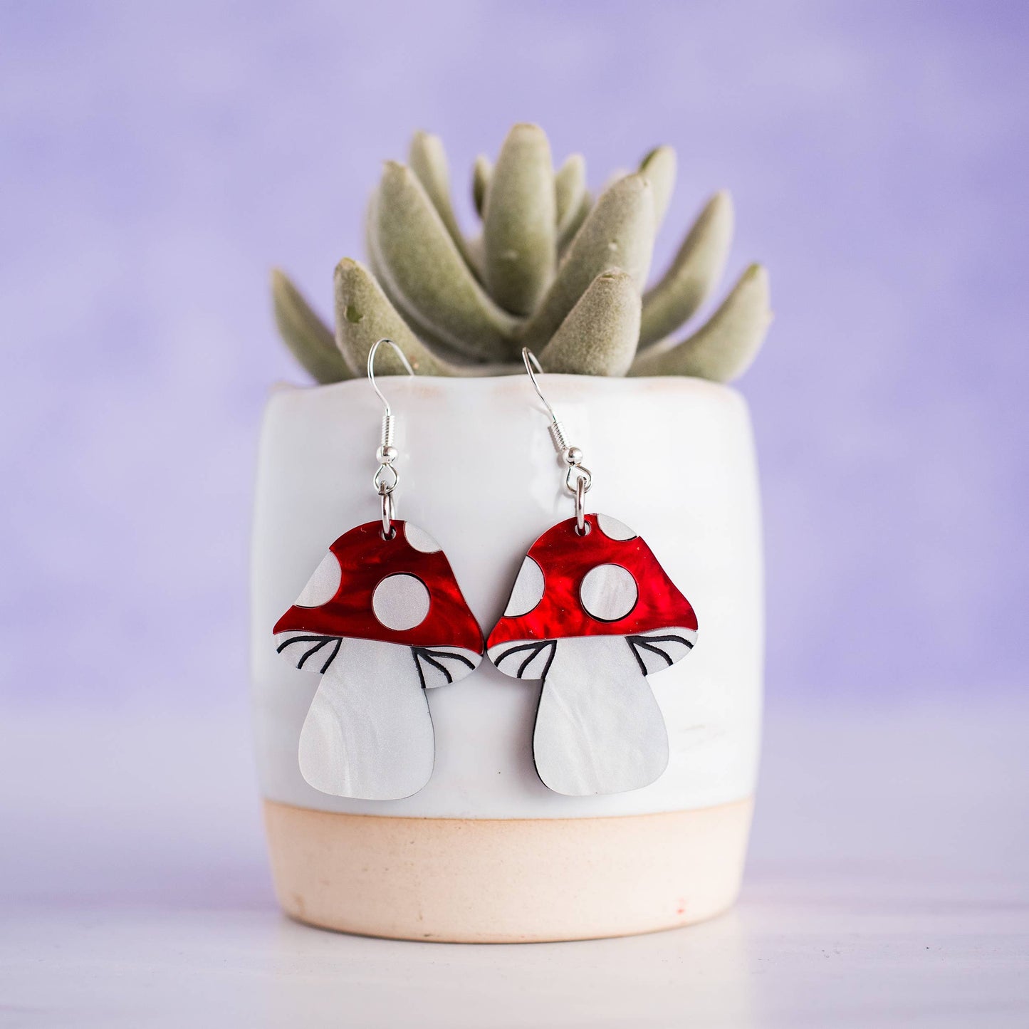 Red Mushroom Layered Acrylic Dangles - Garden Spring Forest