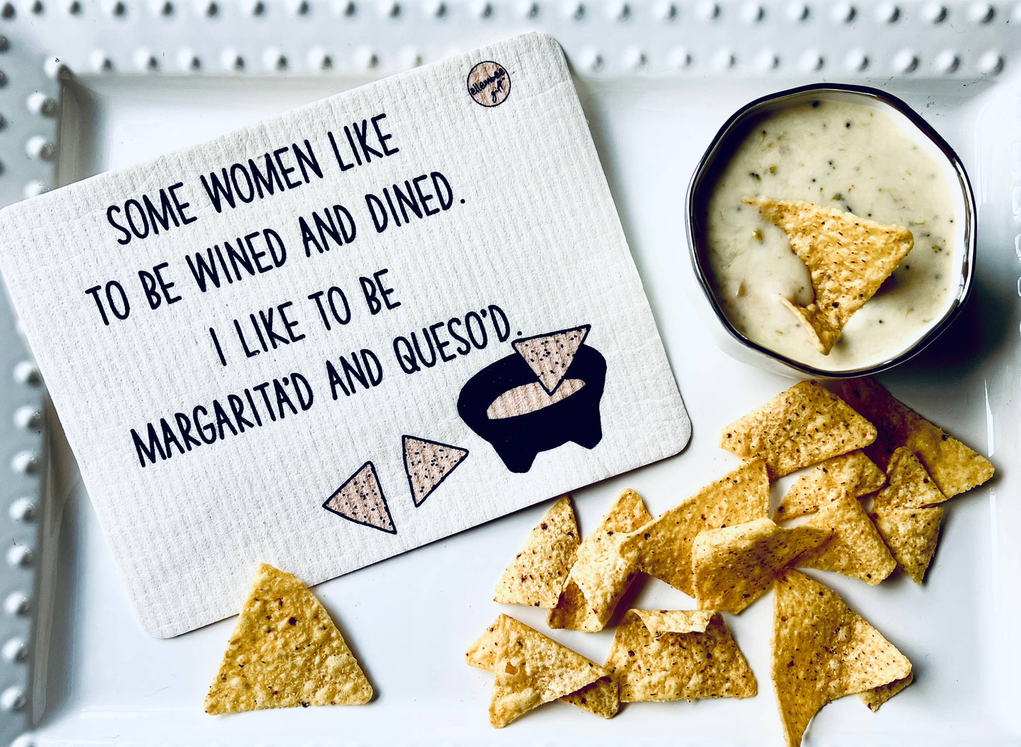 Some women like to be wined/queso'd funny Swedish dishcloths