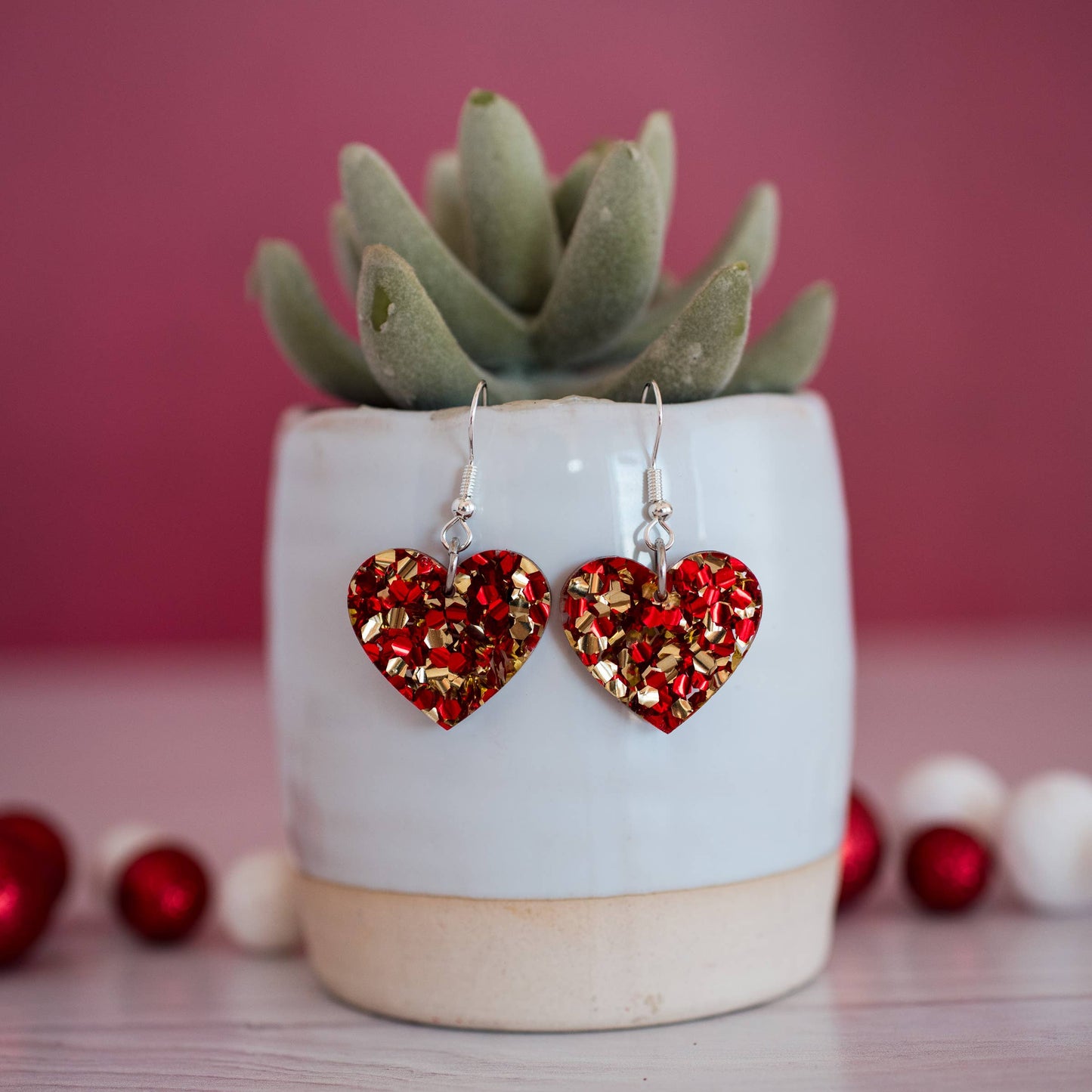 KC Football - Petite Chunky Glitter Heart Dangles Kansas Cit