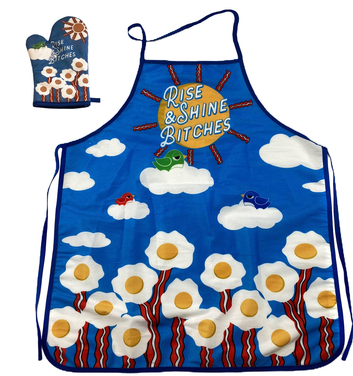 Rise And Shine Bitches Oven Mitt + Apron: Apron / Blue