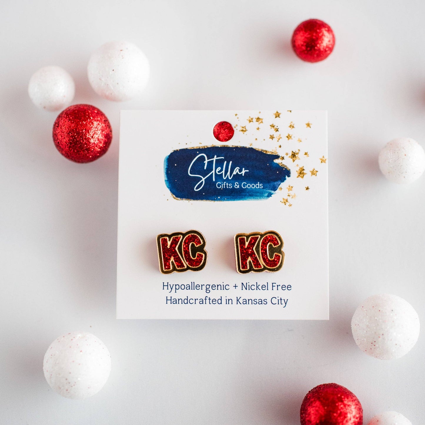 KC Football - KC Studs Red Glitter & Gold Mirror Kansas City