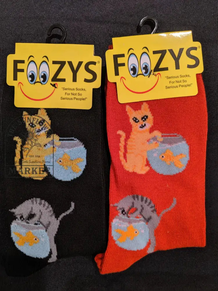 Cat and fish socks - Red