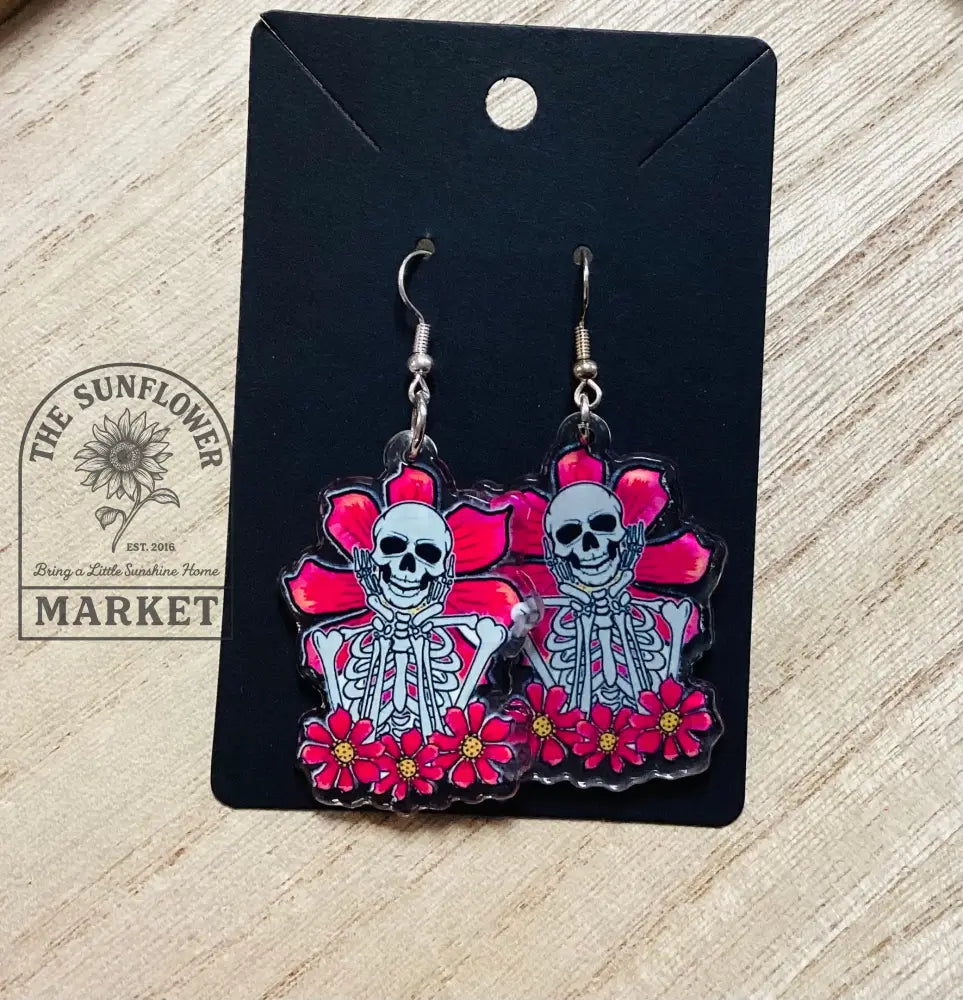 SD3/Earrings - Pink Skeleton
