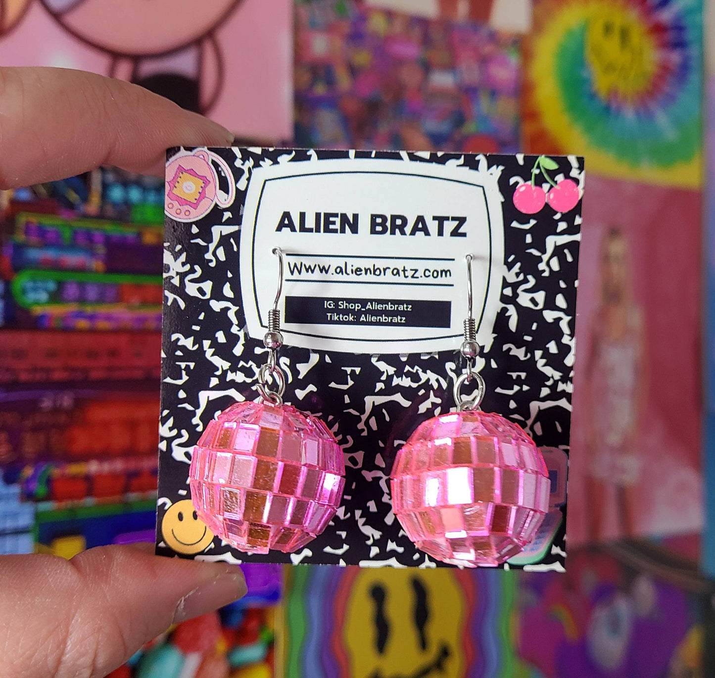 Pink Disco Ball Earrings 70's Fun Earrings Festival Earrings