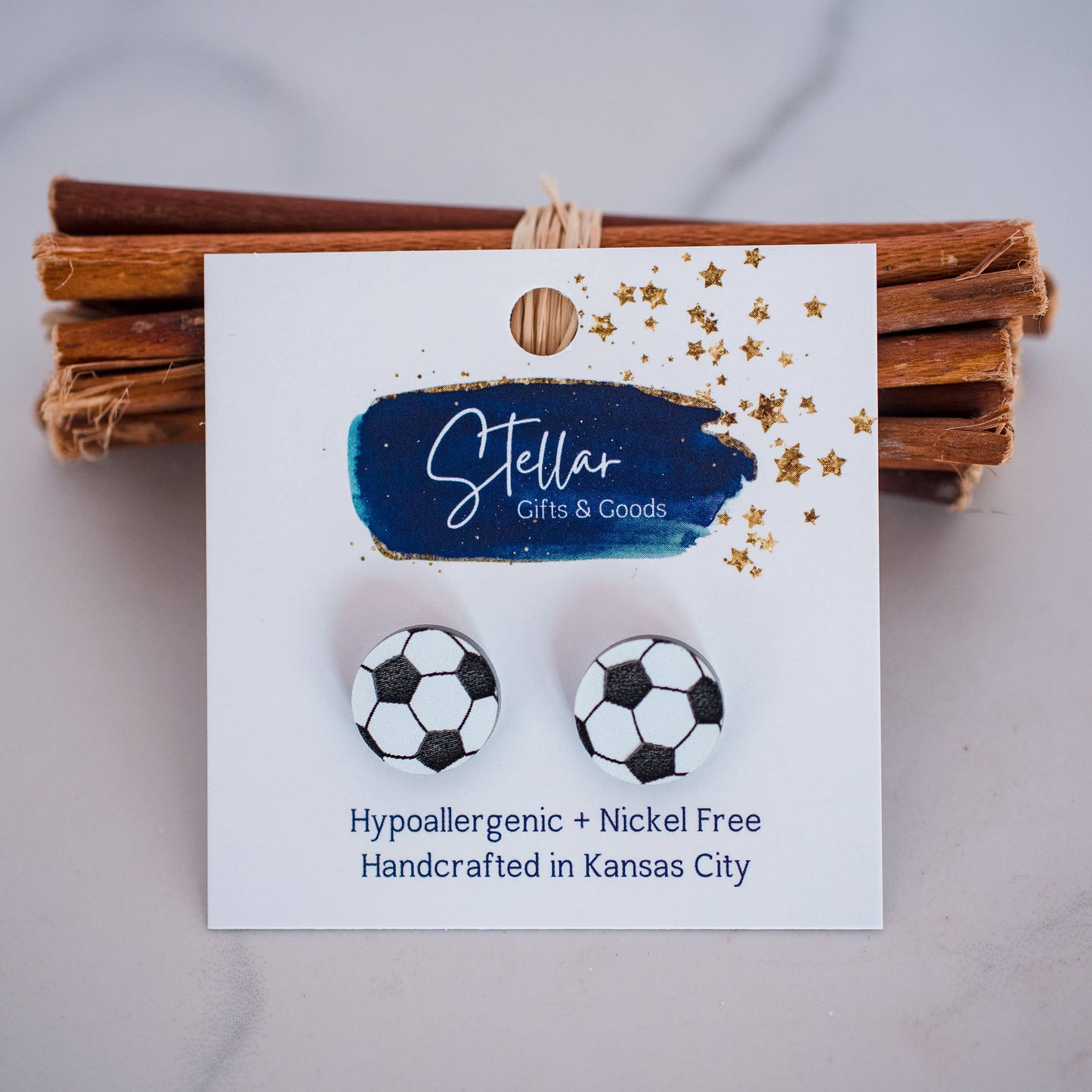 Soccer Ball Studs - Black & White Acrylic - Handmade