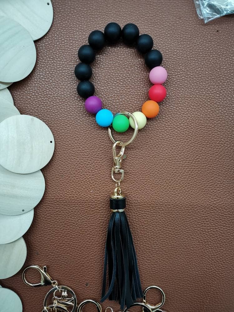 Rainbow / Black Silicone Wristlet Keychain