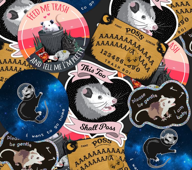 Possum Sticker Mix - Opossum Cute Funny Vinyl Sticker Slap Mix