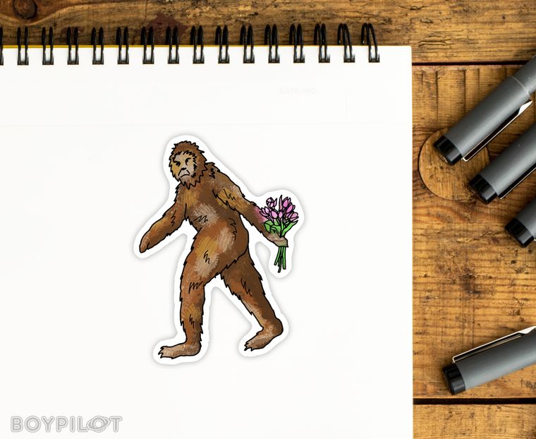 Romantic Sasquatch Sticker - Funny Bigfoot Valentine's Day Cryptid Sticker