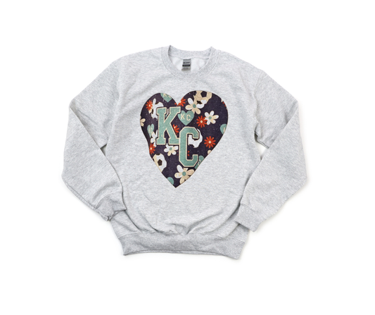 KC Teal Floral Soccer Heart