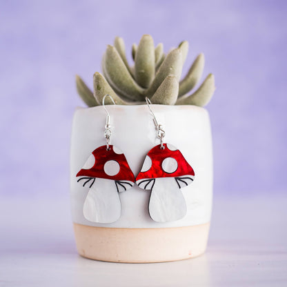 Red Mushroom Layered Acrylic Dangles - Garden Spring Forest