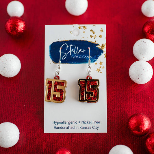 Petite Red Glitter Gold Mirror DL Number 15 Dangles