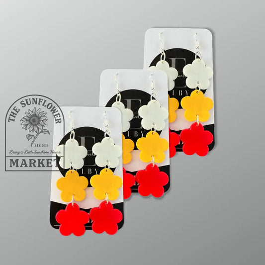 3 Flower Earrings Team Color Earrings - White/GoldenRod/Red / Gold