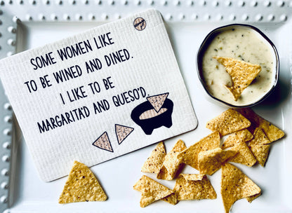 Some women like to be wined/queso'd funny Swedish dishcloths