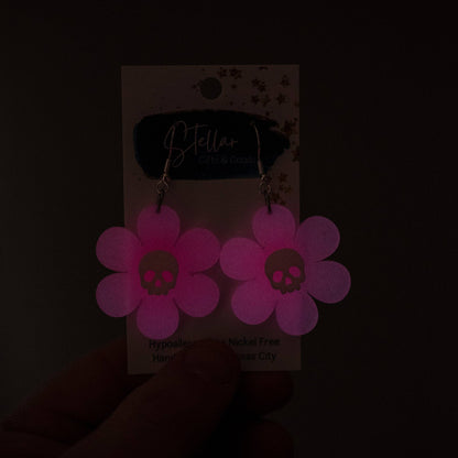 Glow in the Dark Pink Daisy with Skull Dangles