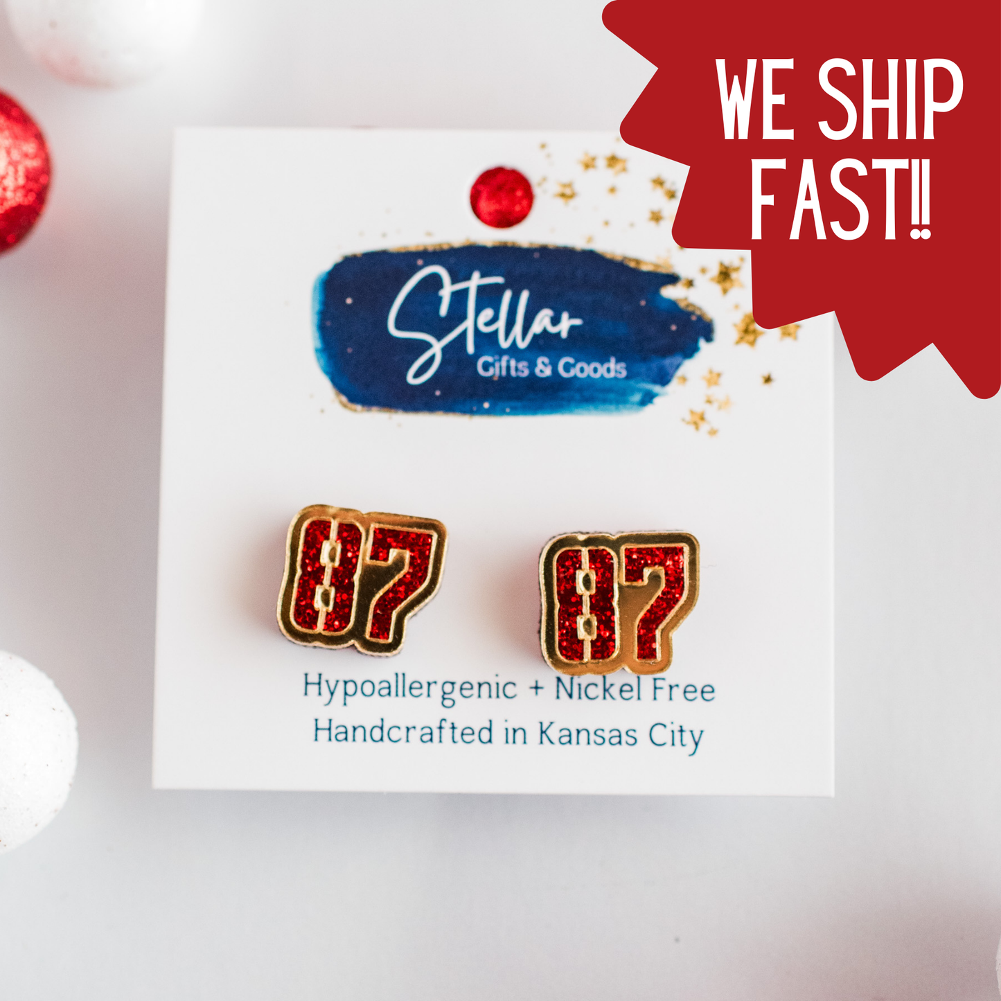 KC Football - 87 Studs Red Glitter & Gold Mirror