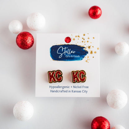KC Football - KC Studs Red Glitter & Gold Mirror Kansas City