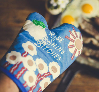 Rise And Shine Bitches Oven Mitt + Apron: Apron / Blue