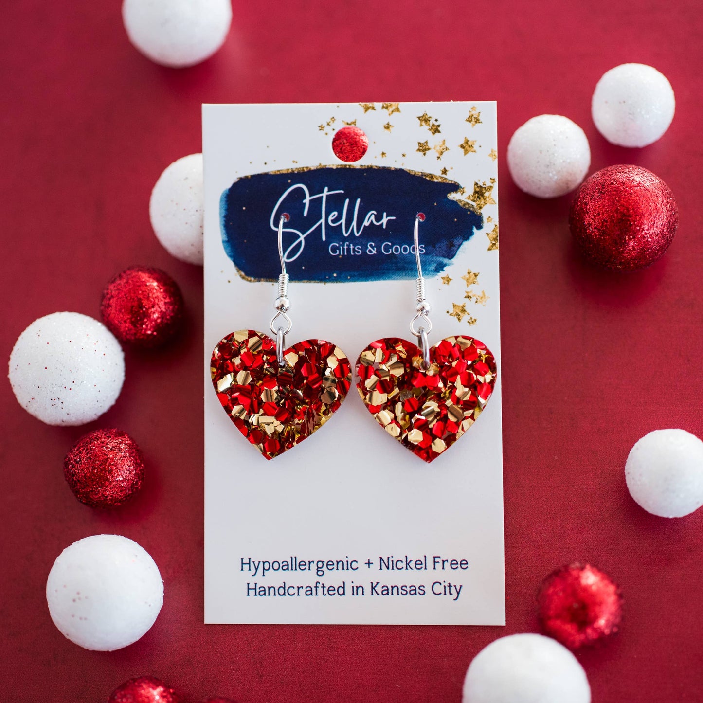 KC Football - Petite Chunky Glitter Heart Dangles Kansas Cit