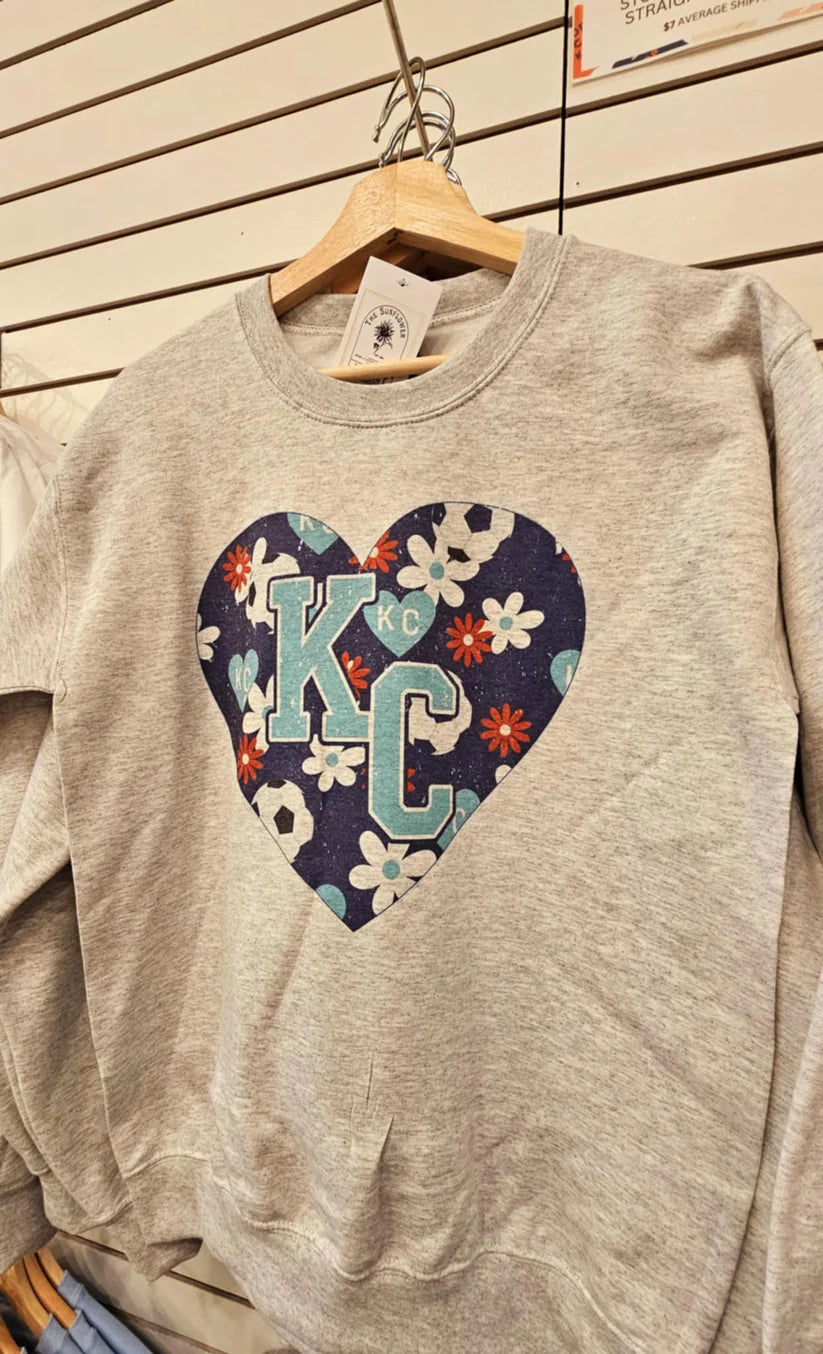 KC Teal Floral Soccer Heart