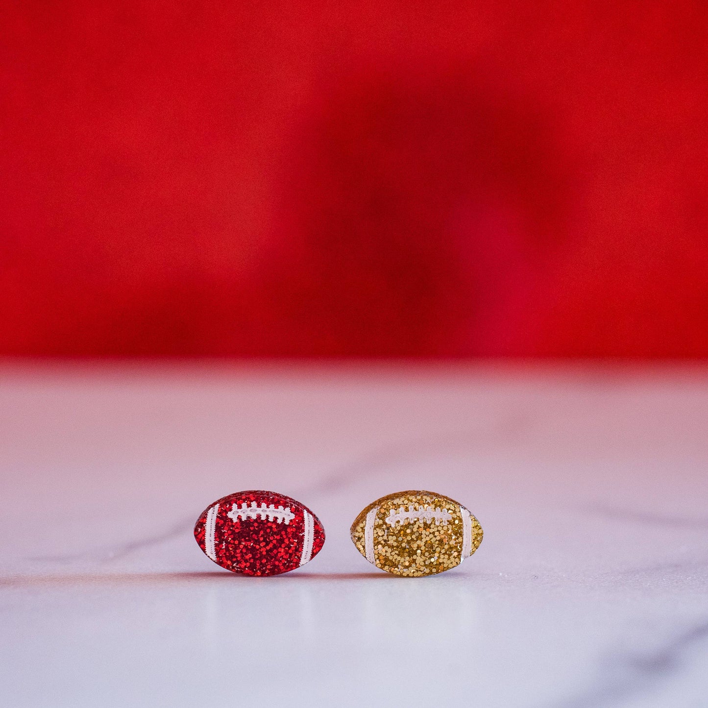 KC Football - Glitter Hand Painted Football Studs Red & Gold