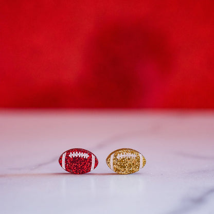 KC Football - Glitter Hand Painted Football Studs Red & Gold