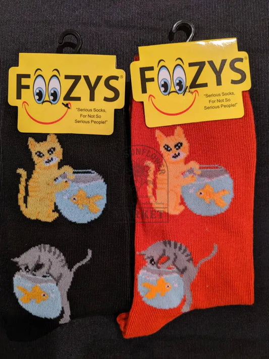 Cat and fish socks - Red
