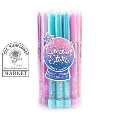 Celestial Stars Glitter Wand Ballpoint Pens - Tub of 24