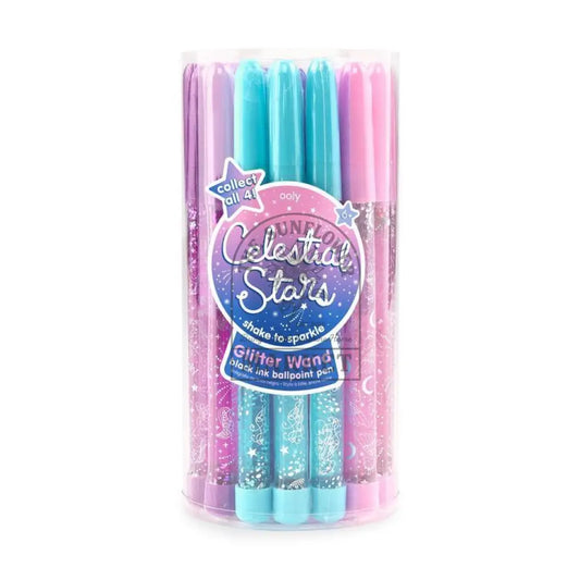 Celestial Stars Glitter Wand Ballpoint Pens - Tub of 24