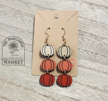 Clearance - Wood trio pumpkin earring