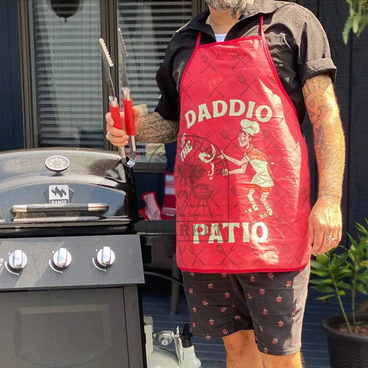 Daddio Of The Patio Apron Gift for Chef Kitchen Present: Apron / Red
