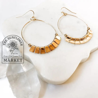 Earrings - Beaded Geometric Gold Dangle