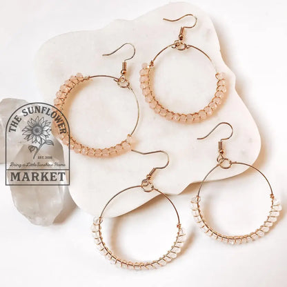Earrings - Beaded White Hoop