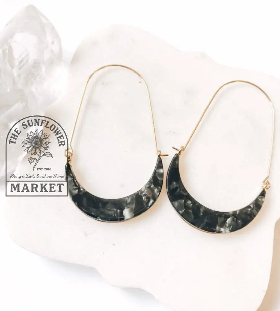 Earrings - Black and gold REsin Hoop