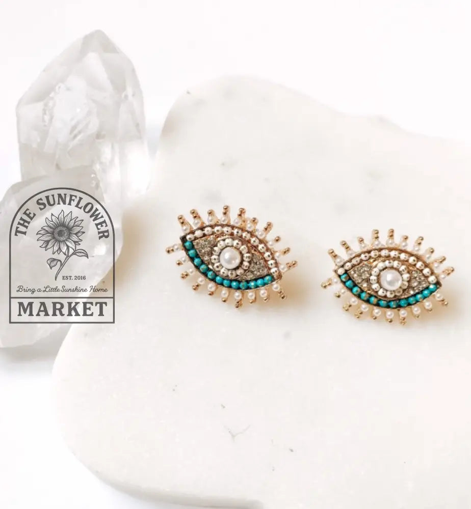 Earrings - Embellished Evil Eye Stud