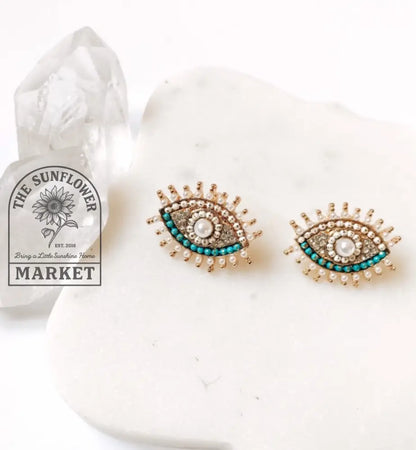 Earrings - Embellished Evil Eye Stud