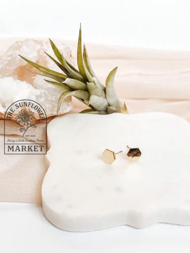 Earrings - Gold Plated Hexagon Studs