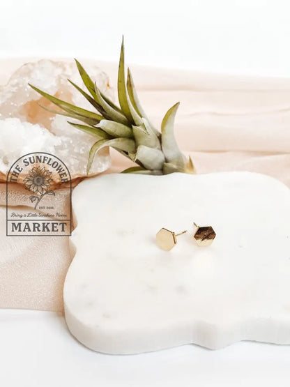 Earrings - Gold Plated Hexagon Studs