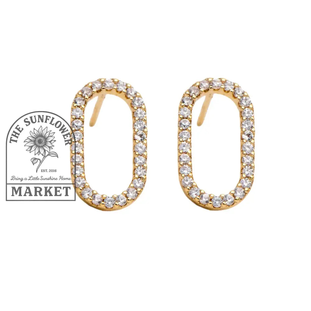 Earrings - Gold Plated Oval Studs with CZ