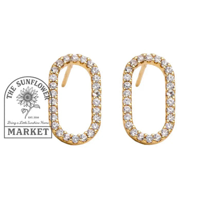 Earrings - Gold Plated Oval Studs with CZ