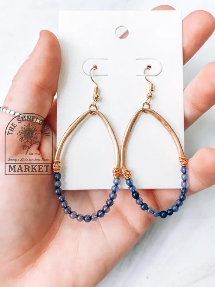 Earrings - Modern Gold And Blue stone