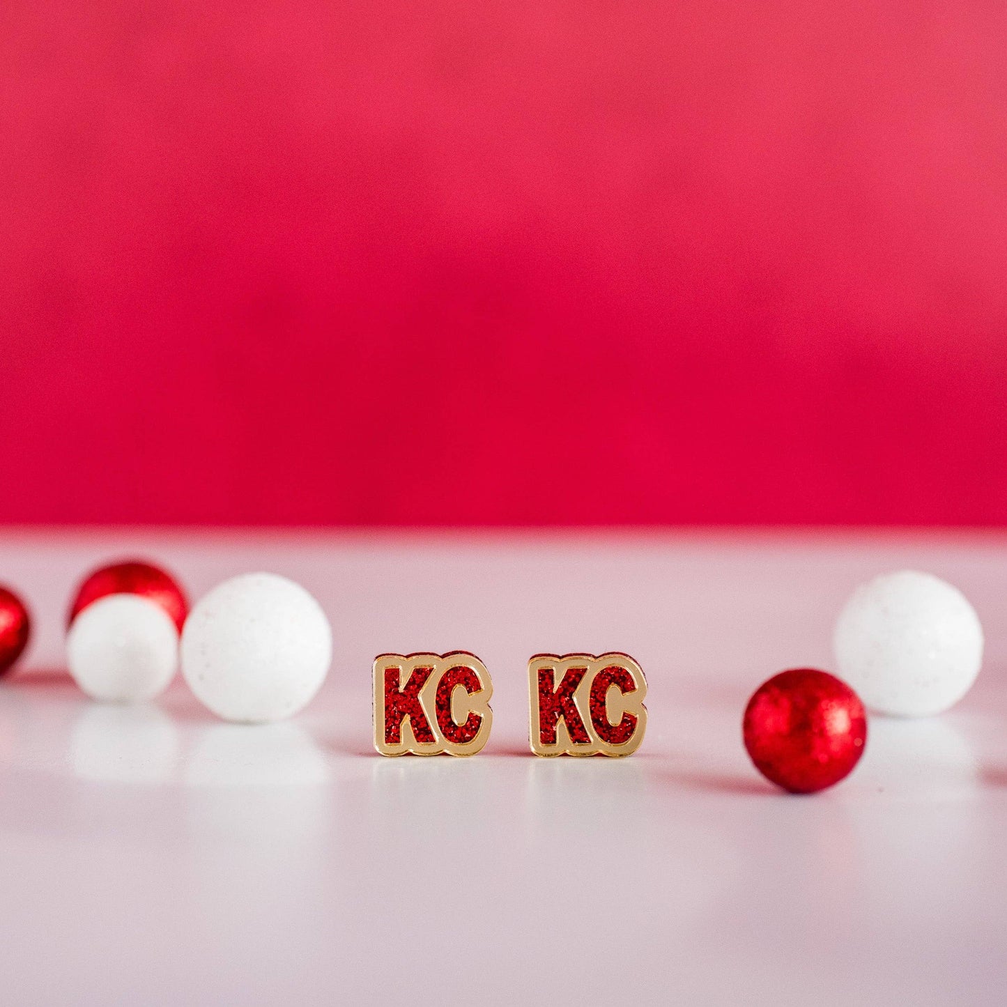 KC Football - KC Studs Red Glitter & Gold Mirror Kansas City