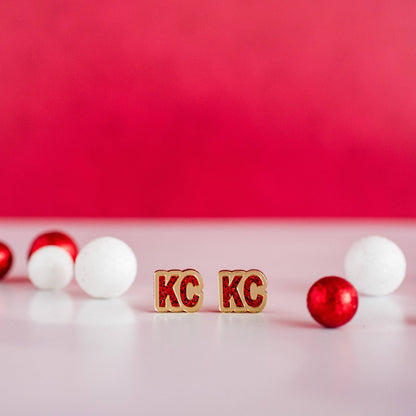 KC Football - KC Studs Red Glitter & Gold Mirror Kansas City