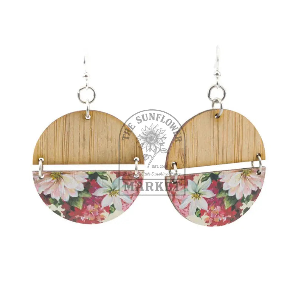 Floral Half Circles Bamboo Earrings