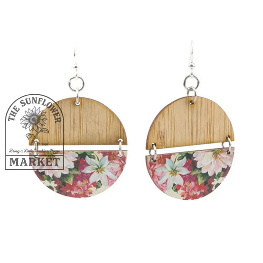 Floral Half Circles Bamboo Earrings