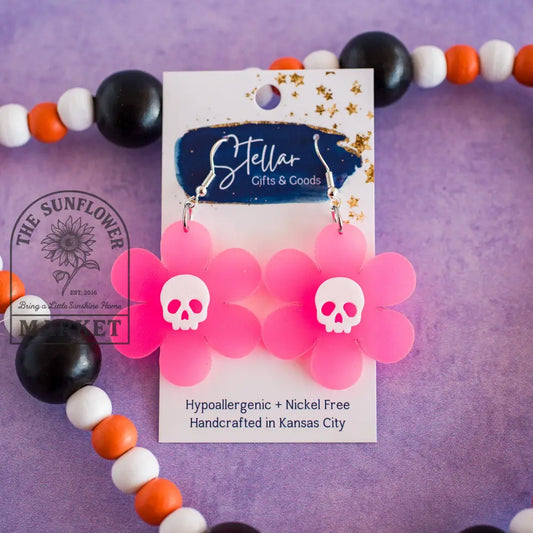 Glow in the Dark Pink Daisy with Skull Dangles