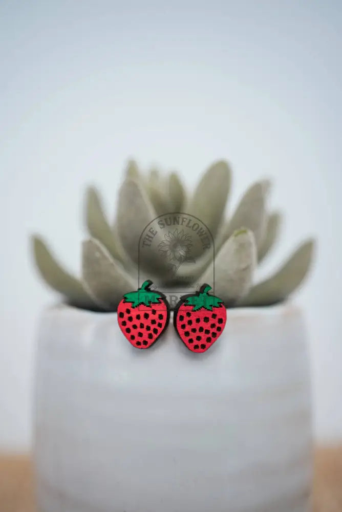 Hand Painted Strawberry Wood Studs