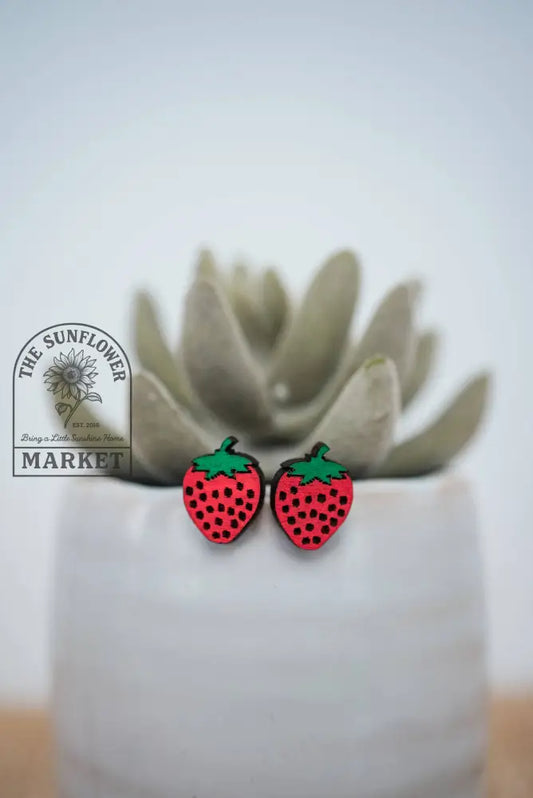 Hand Painted Strawberry Wood Studs