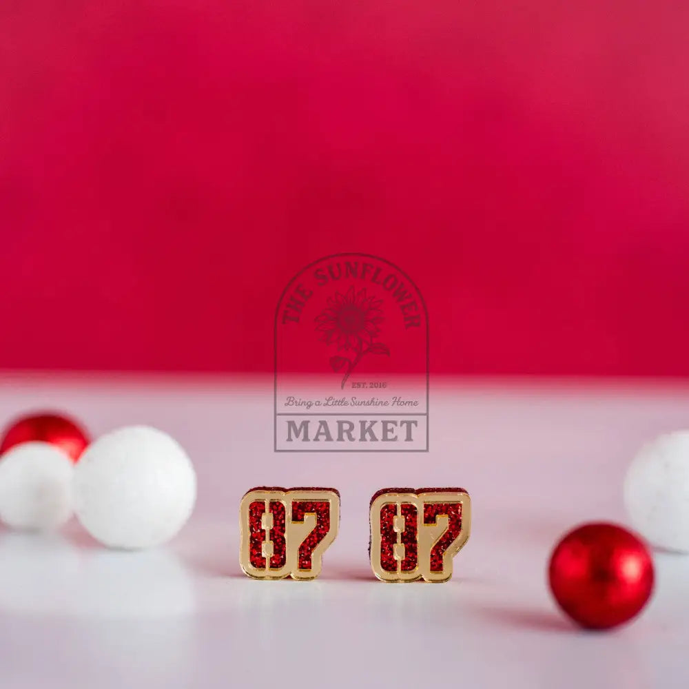 KC Football - 87 Studs Red Glitter & Gold Mirror