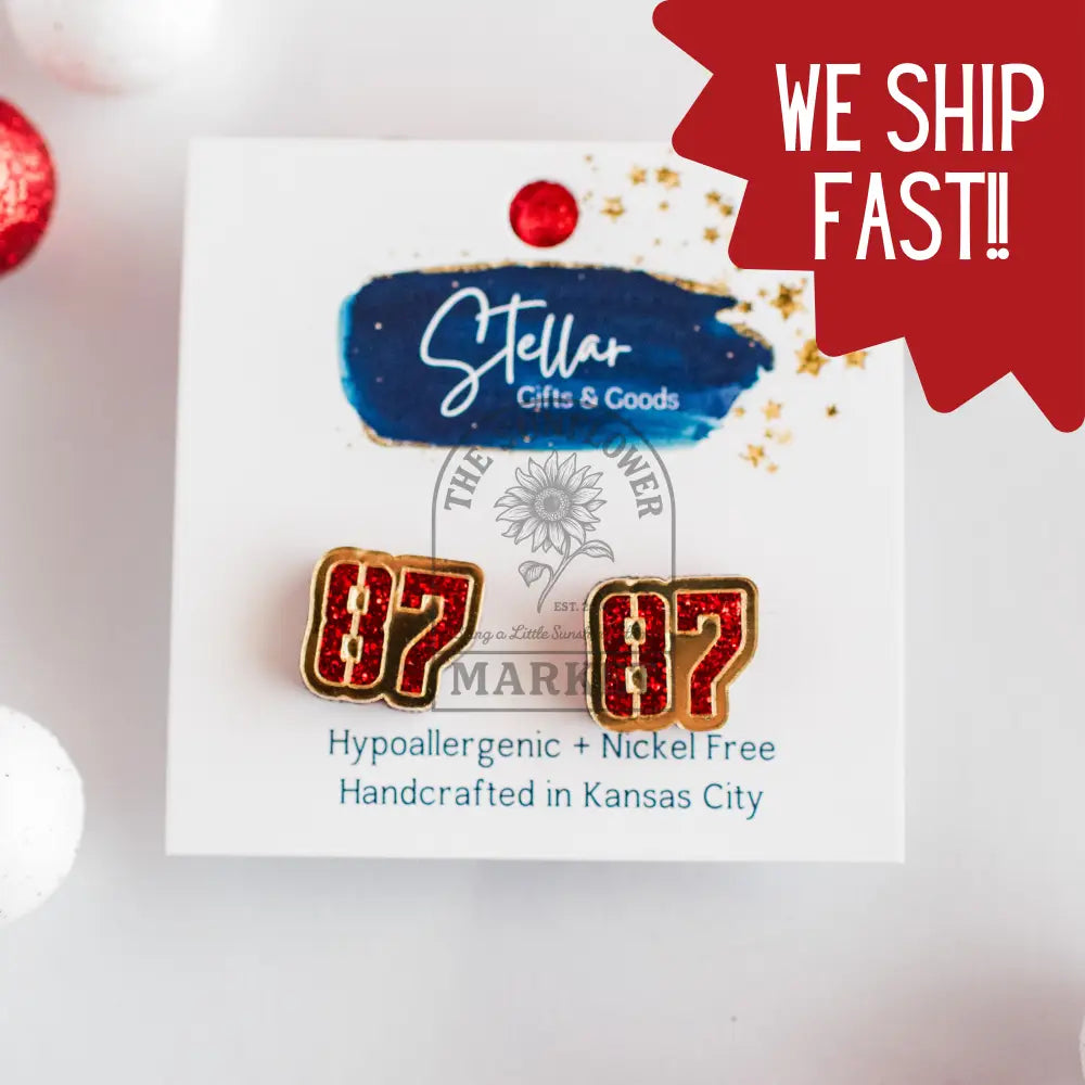KC Football - 87 Studs Red Glitter & Gold Mirror