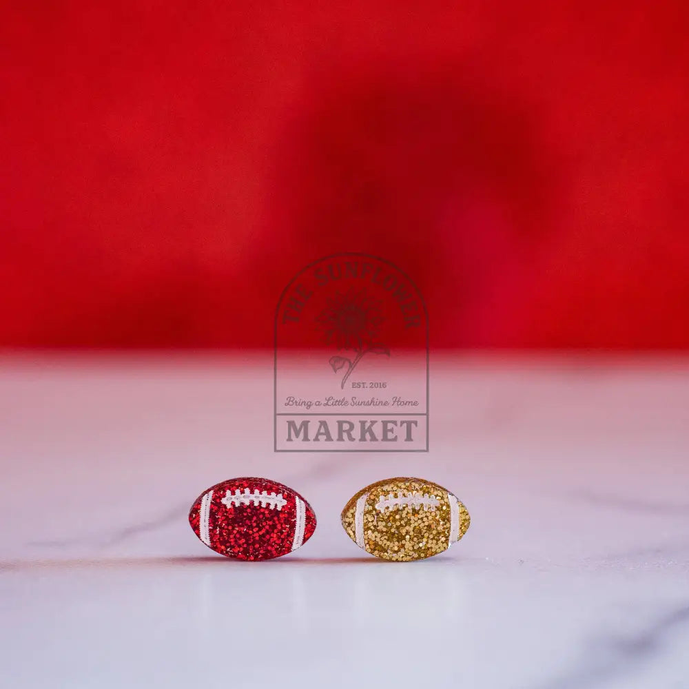 KC Football - Glitter Hand Painted Football Studs Red & Gold